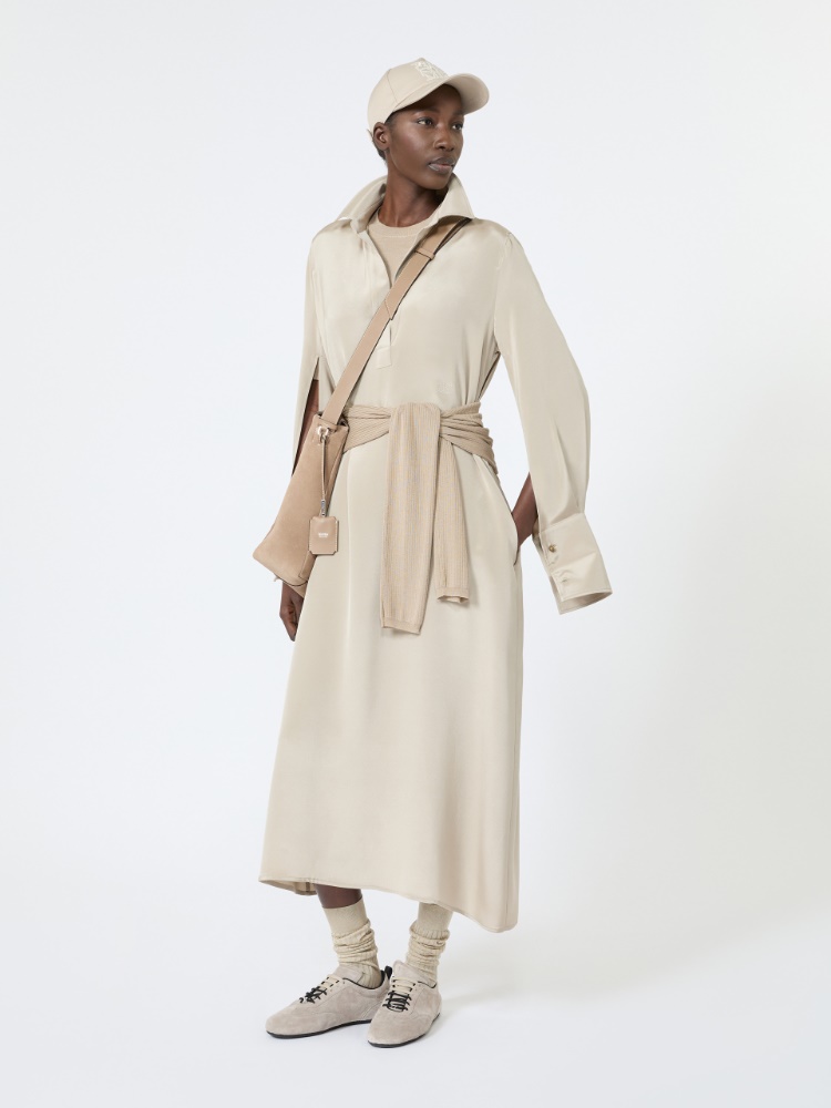 Silk crepe de chine polo dress - STONE - 1