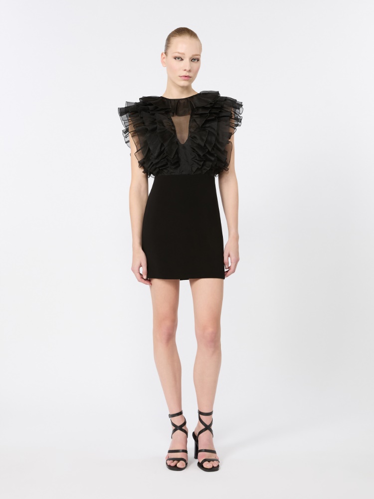 Short silk and cady dress - BLACK - 2