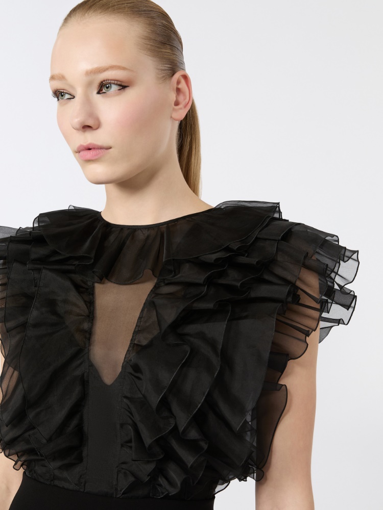 Short silk and cady dress - BLACK - 4