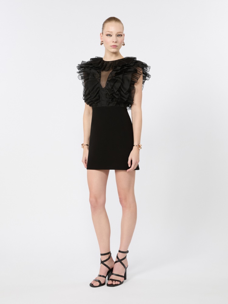 Short silk and cady dress - BLACK