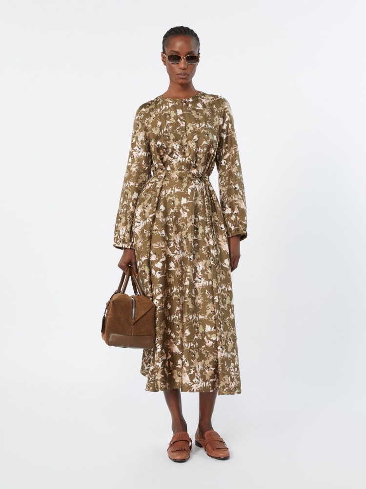 Printed silk twill dress - KAKI