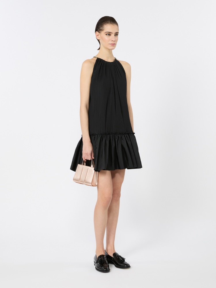 Short sleeveless dress in pleated taffeta - BLACK