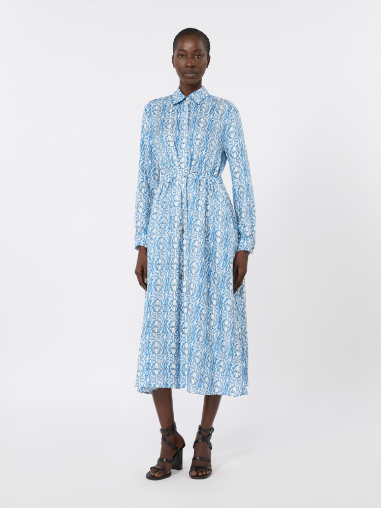 Long printed silk shirt dress - OCEAN - 2