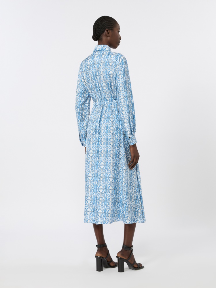 Long printed silk shirt dress - OCEAN - 3