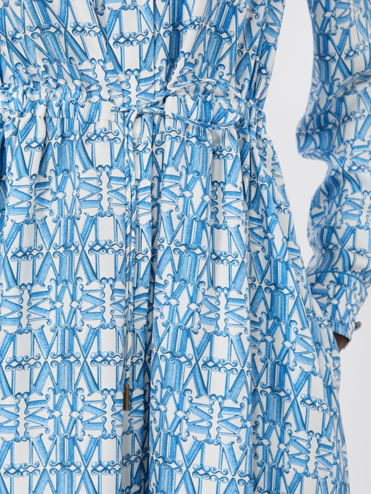 Long printed silk shirt dress - OCEAN - 4