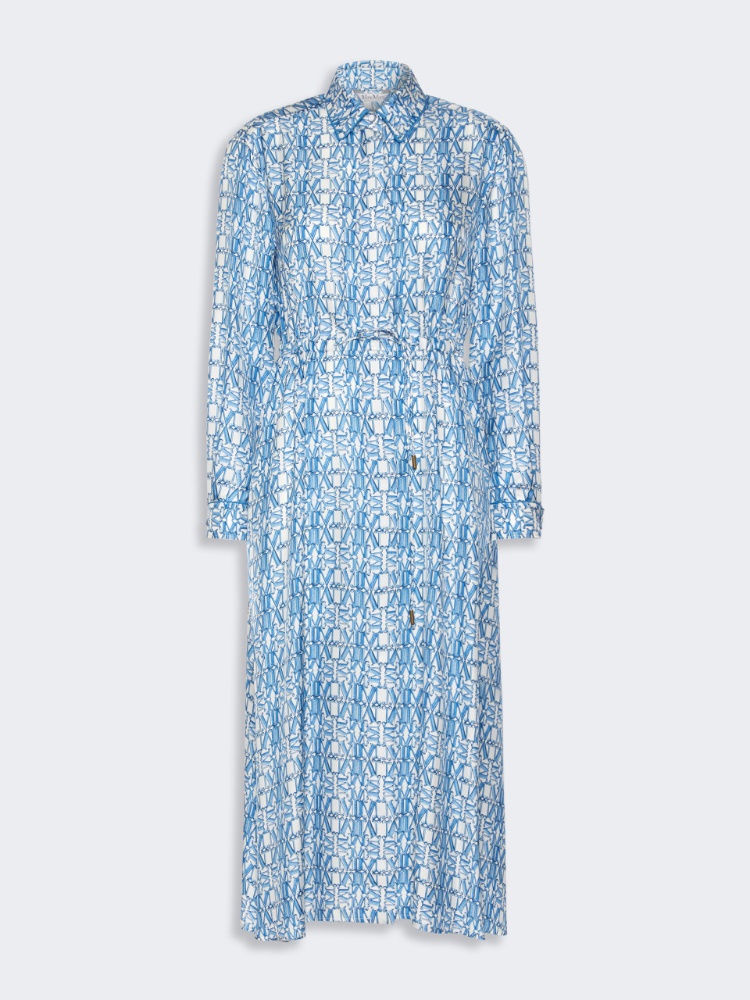 Long printed silk shirt dress - OCEAN - 5