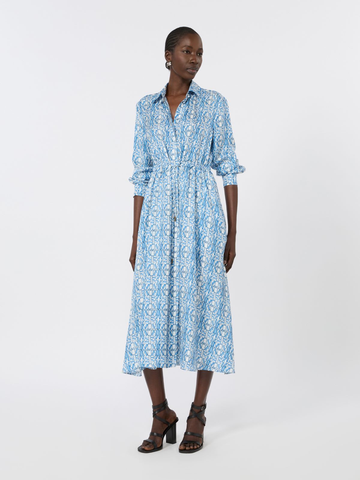 Long printed silk shirt dress - OCEAN