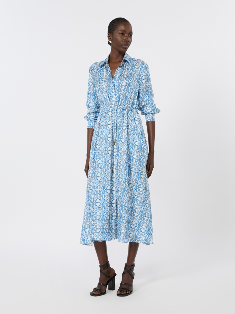 Long printed silk shirt dress - OCEAN