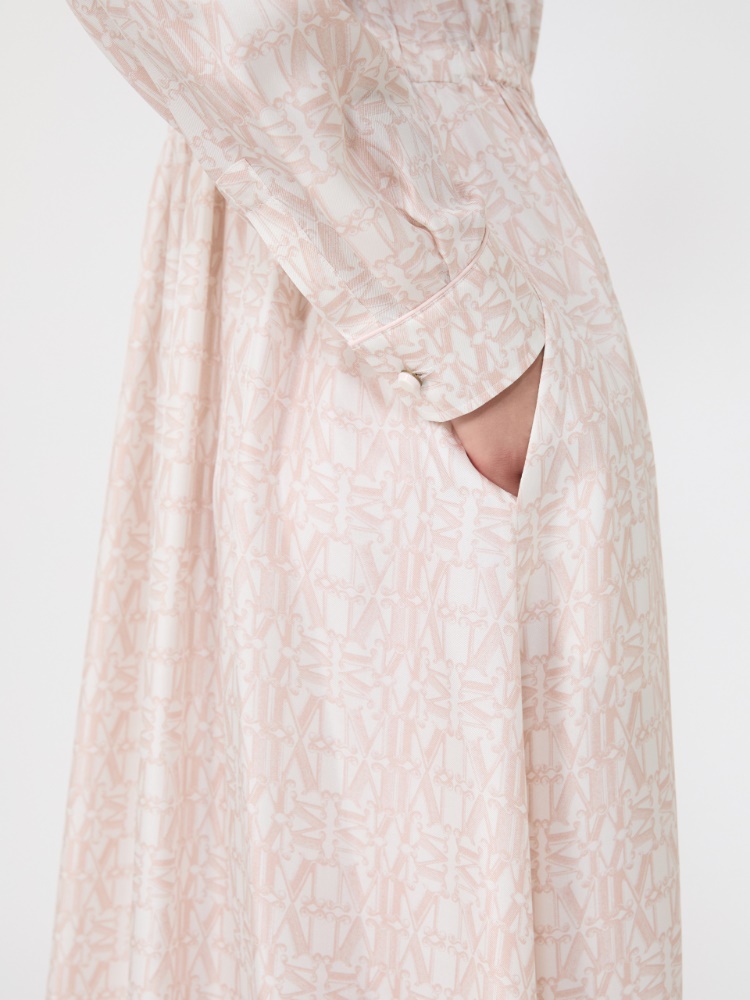 Long printed silk shirt dress - POWDER