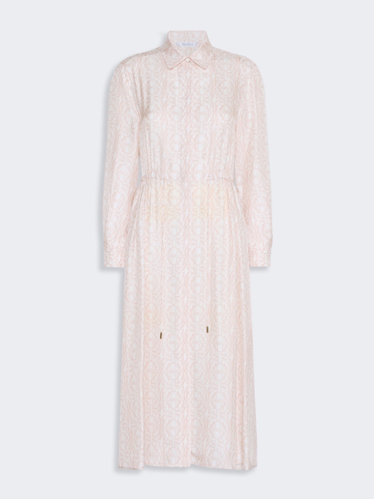 Long printed silk shirt dress - POWDER