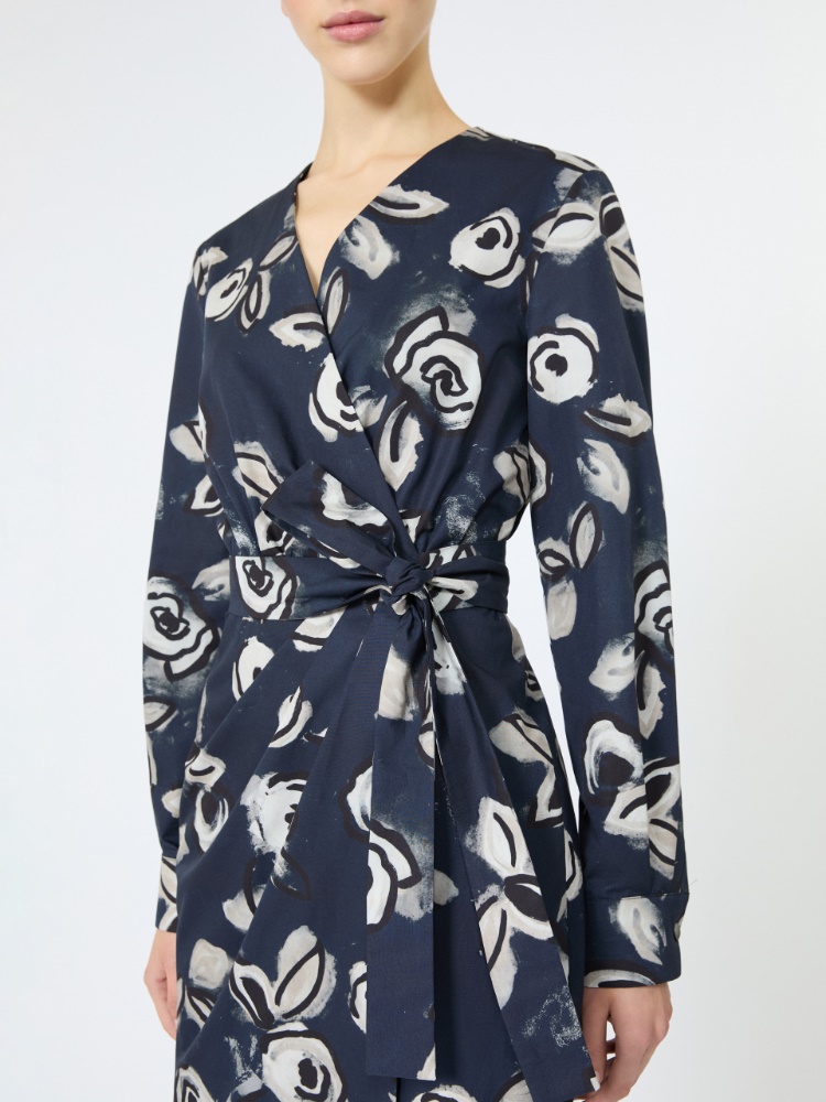 Printed poplin wrap dress - ULTRAMARINE - 4