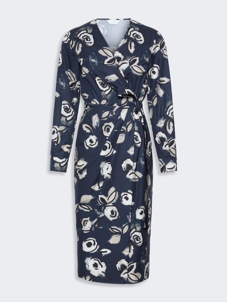 Printed poplin wrap dress - ULTRAMARINE