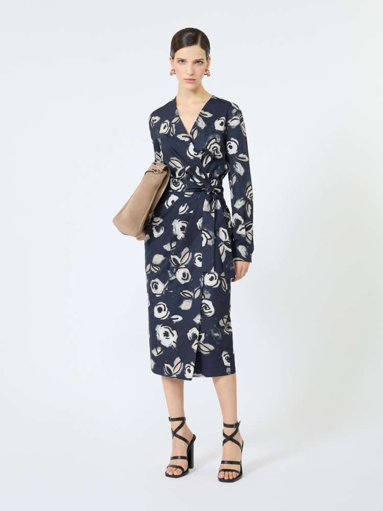 Printed poplin wrap dress - ULTRAMARINE - 1