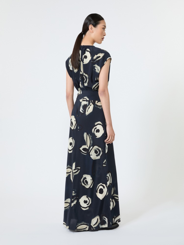 Long printed crepe de chine dress - ULTRAMARINE - 3