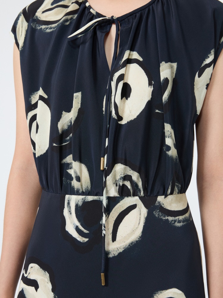 Long printed crepe de chine dress - ULTRAMARINE - 4