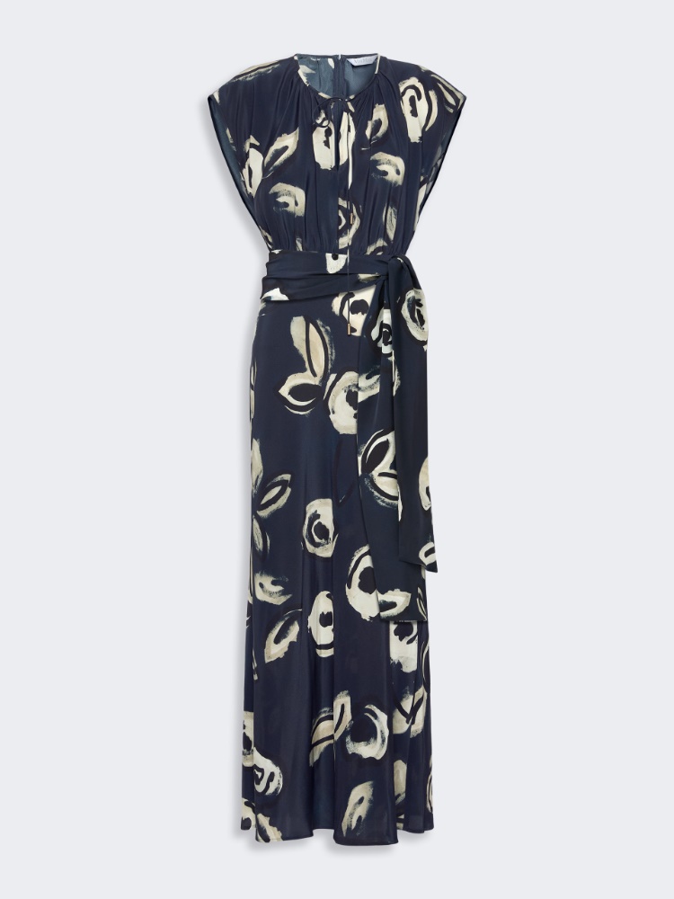 Long printed crepe de chine dress - ULTRAMARINE