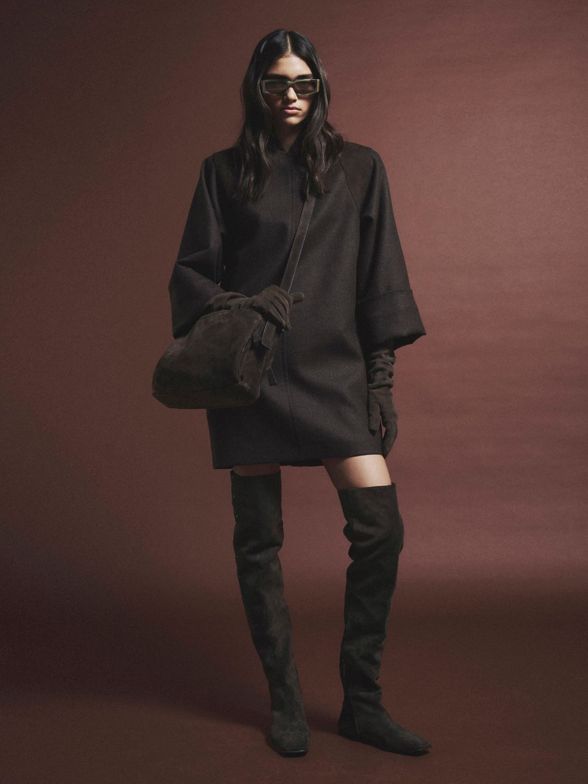 Wool flannel short dress - MUD