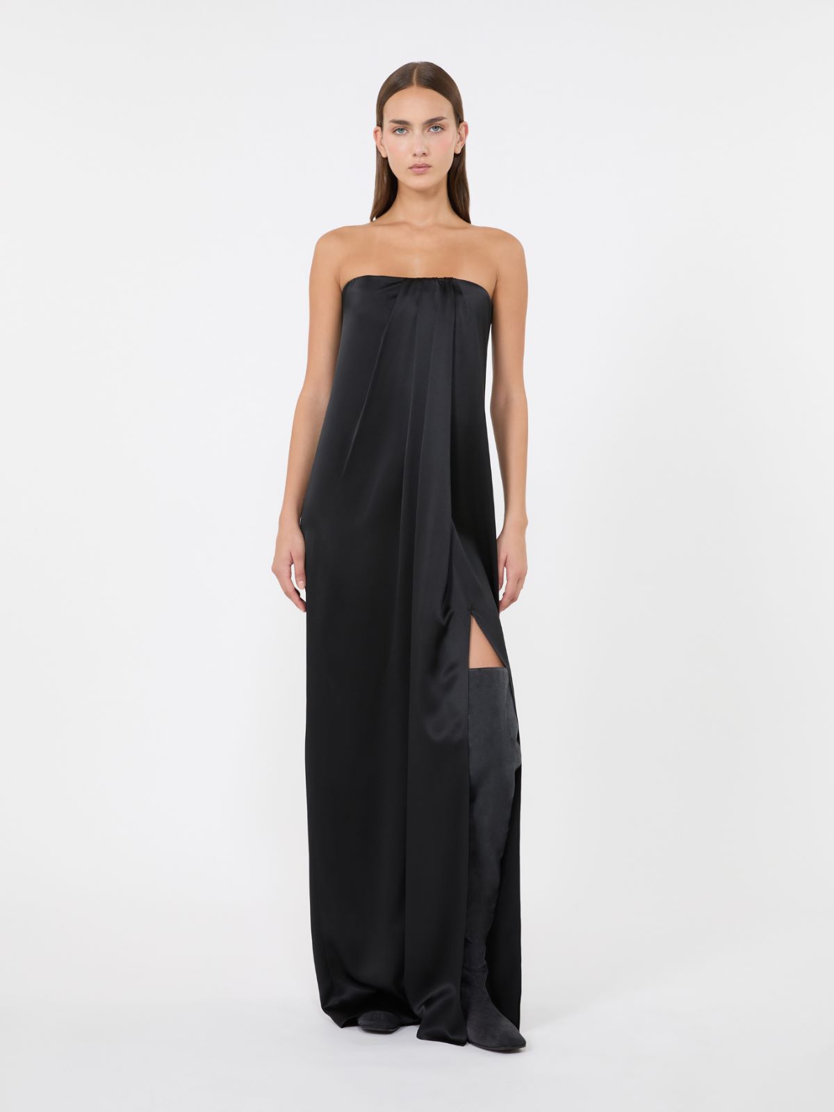 Long silk bustier dress - BLACK
