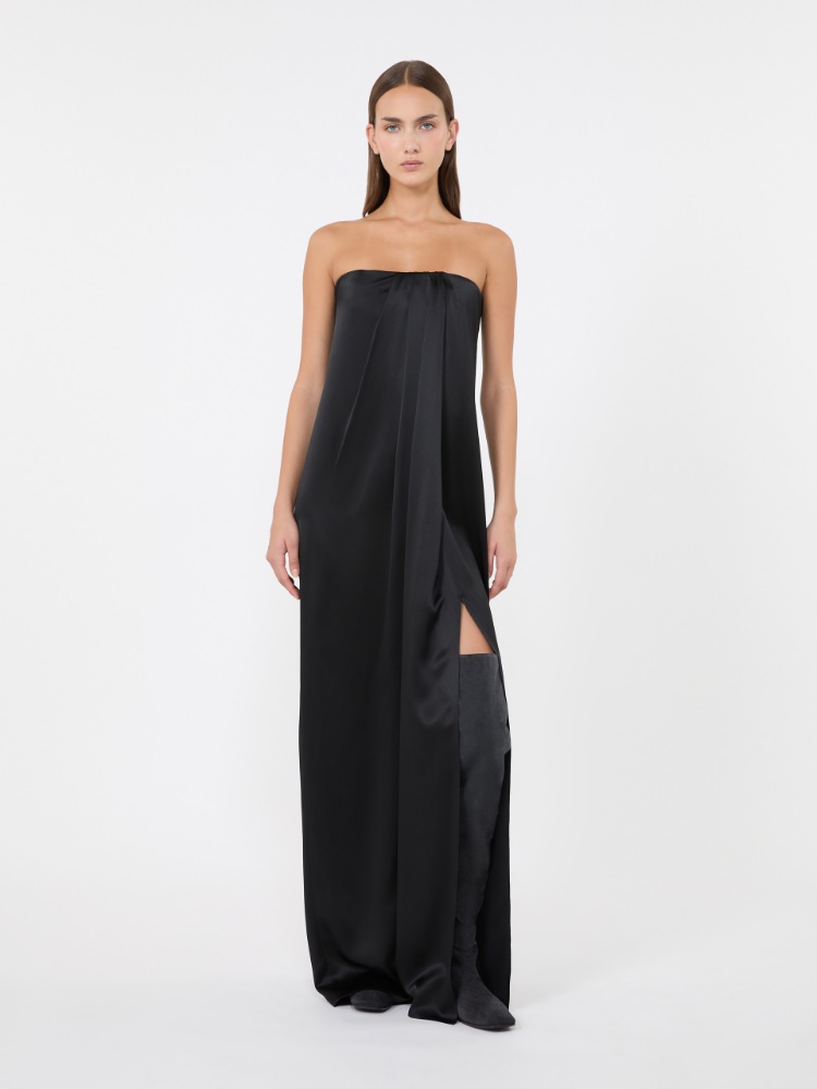 Long silk bustier dress - BLACK