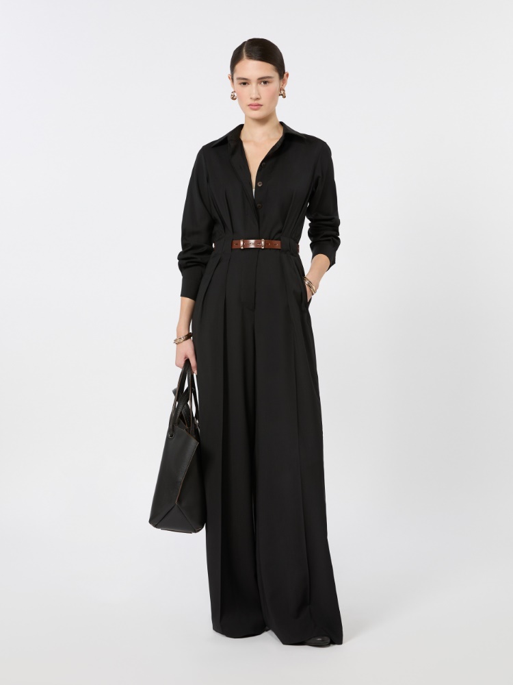 Pure wool canvas jumpsuit - BLACK