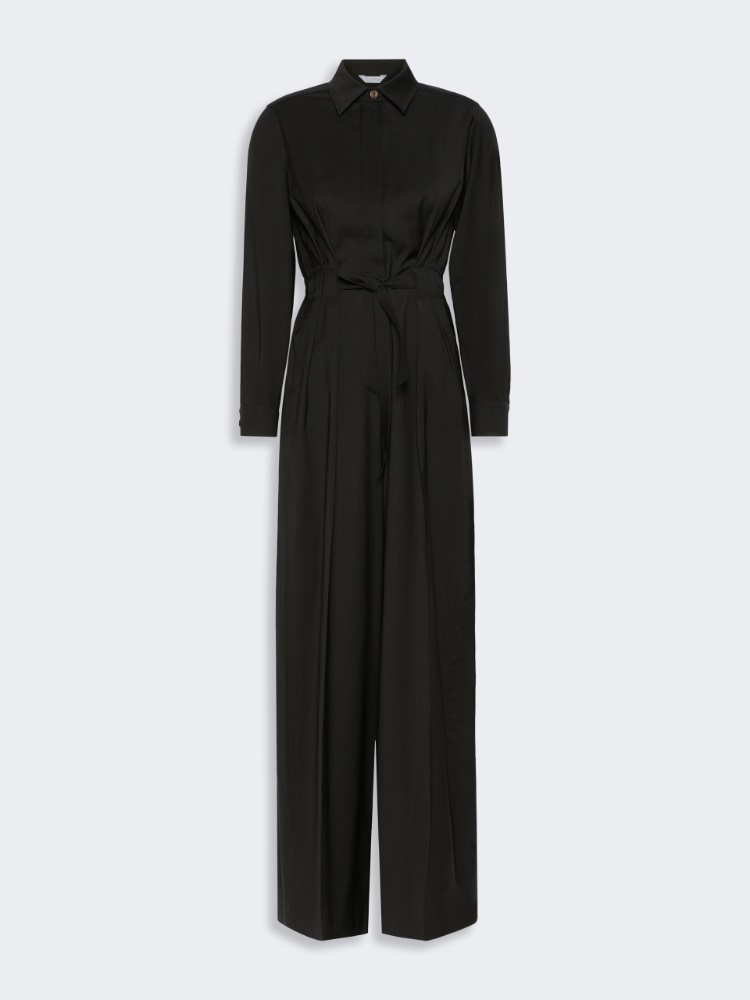 Pure wool canvas jumpsuit - BLACK