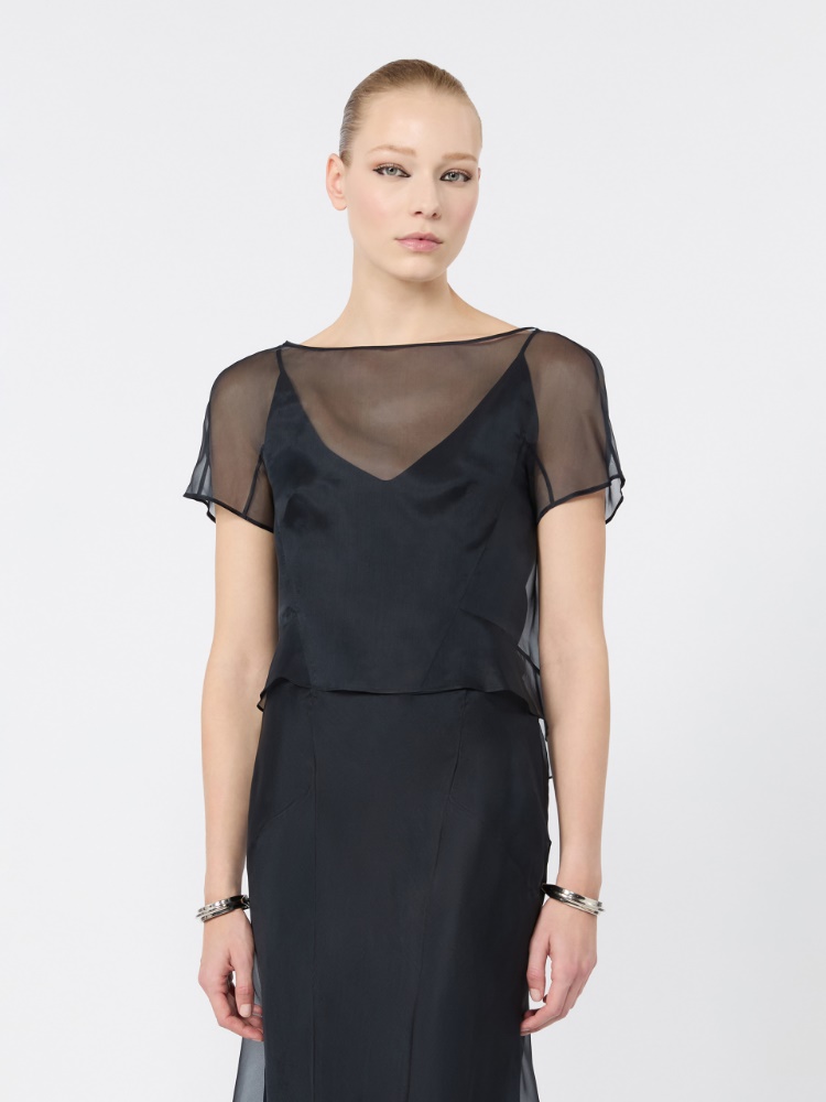 Boxy, silk organza blouse - ULTRAMARINE - 2