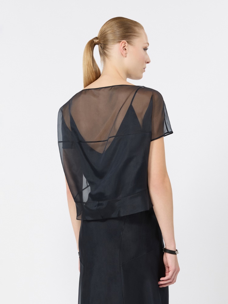 Boxy, silk organza blouse - ULTRAMARINE - 3