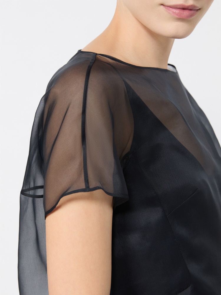 Boxy, silk organza blouse - ULTRAMARINE - 4