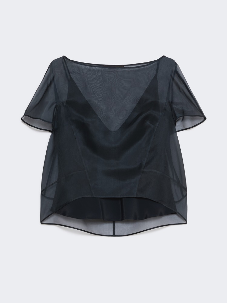 Boxy, silk organza blouse - ULTRAMARINE