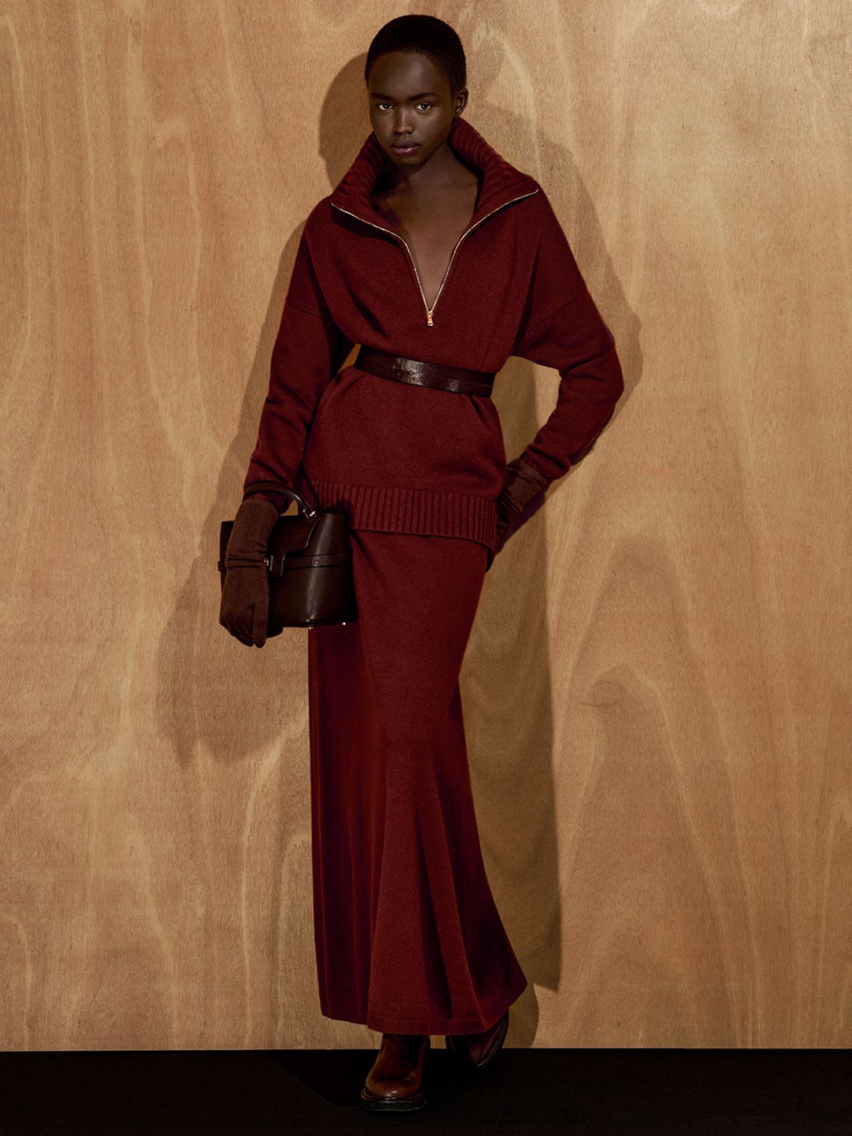 Long cashmere yarn skirt - RUST