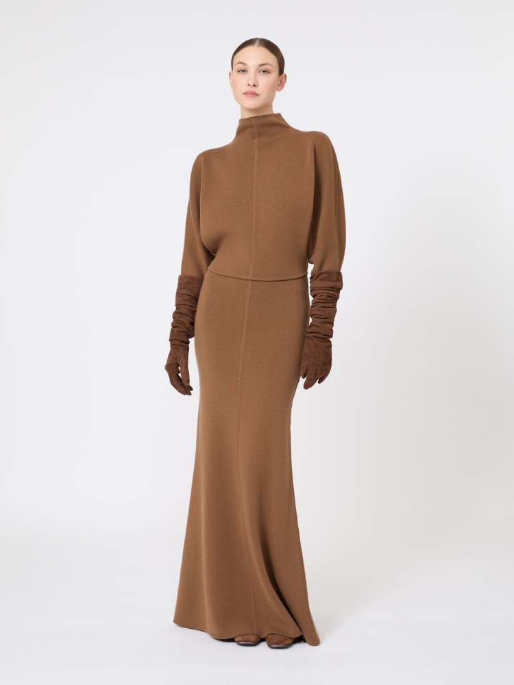 Wool and cashmere yarn skirt - CAMEL