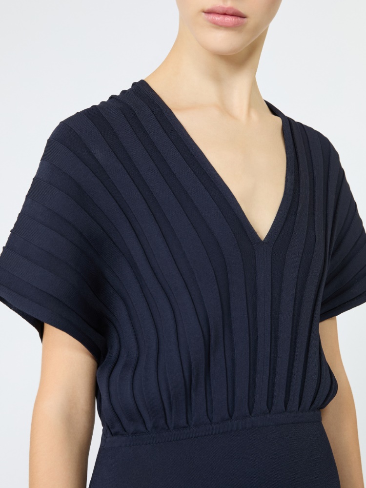 Rib-knit viscose crepe dress - ULTRAMARINE - 4