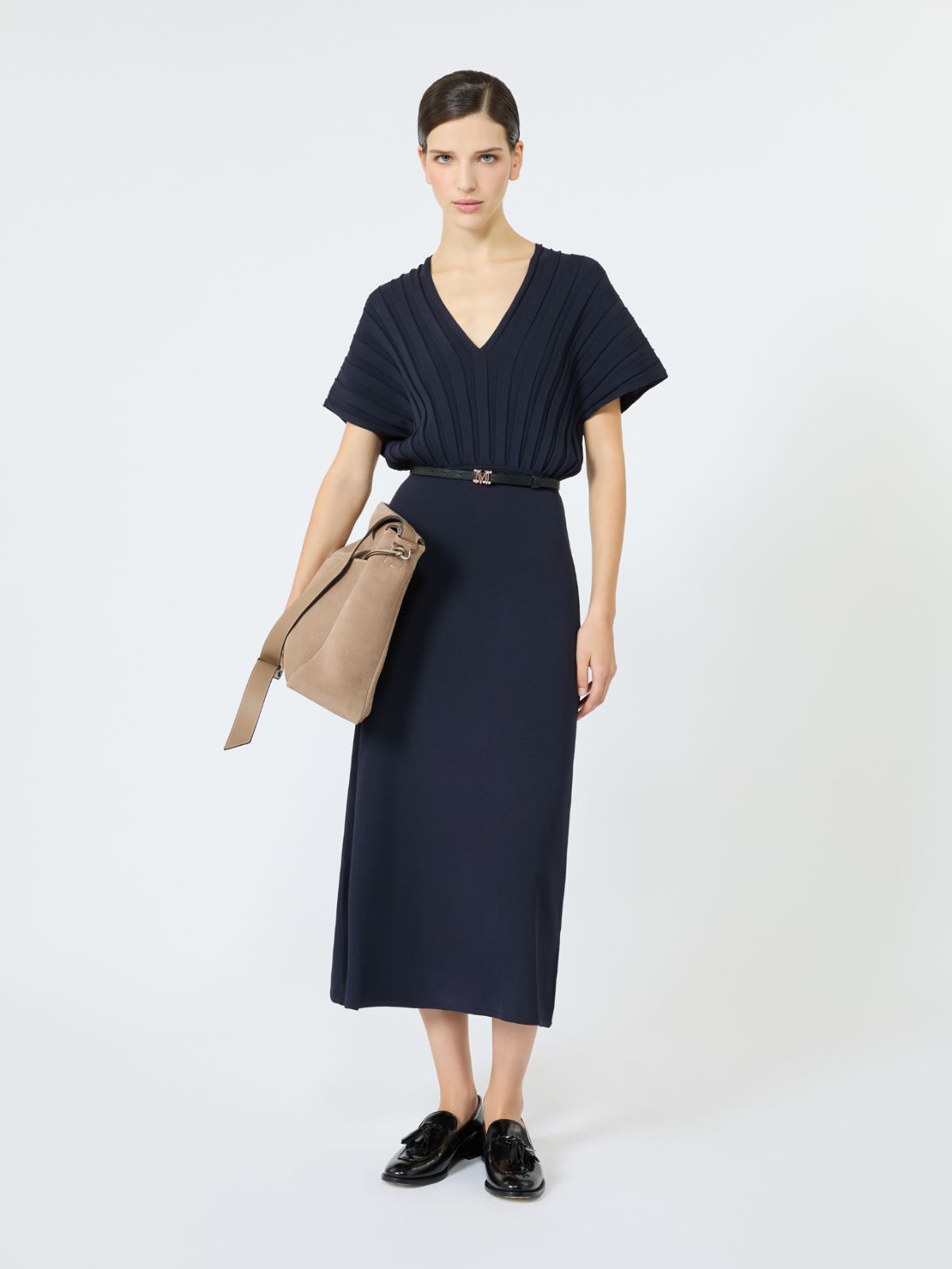 Rib-knit viscose crepe dress - ULTRAMARINE