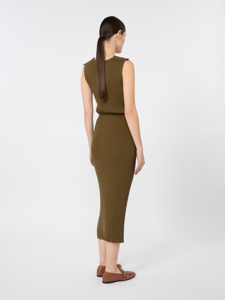 Rib-knit cotton and viscose yarn dress - MUD - 3