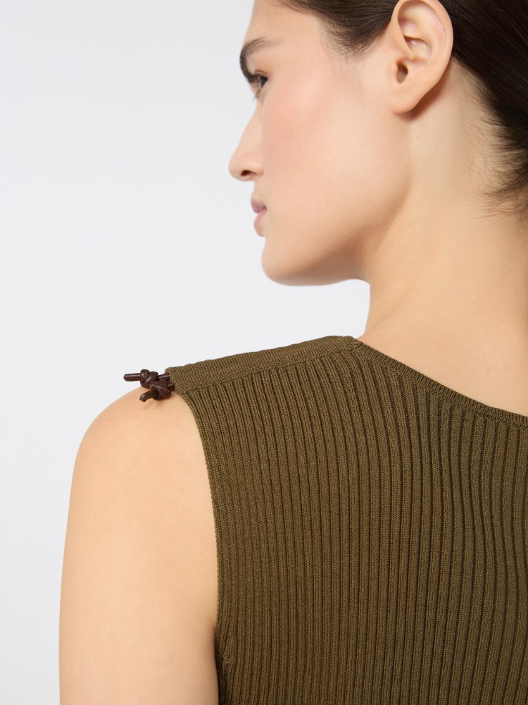 Rib-knit cotton and viscose yarn dress - MUD - 5
