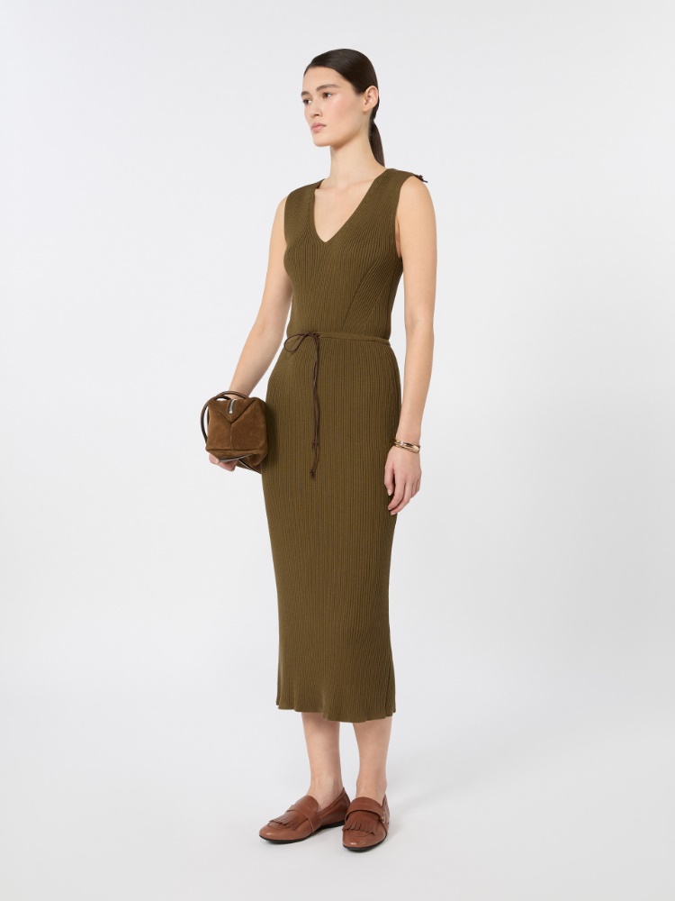 Rib-knit cotton and viscose yarn dress - MUD - 1
