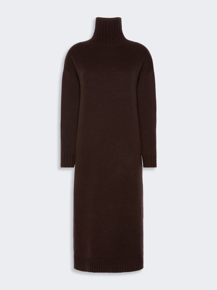 Wool and cashmere yarn dress - DARK BROWN