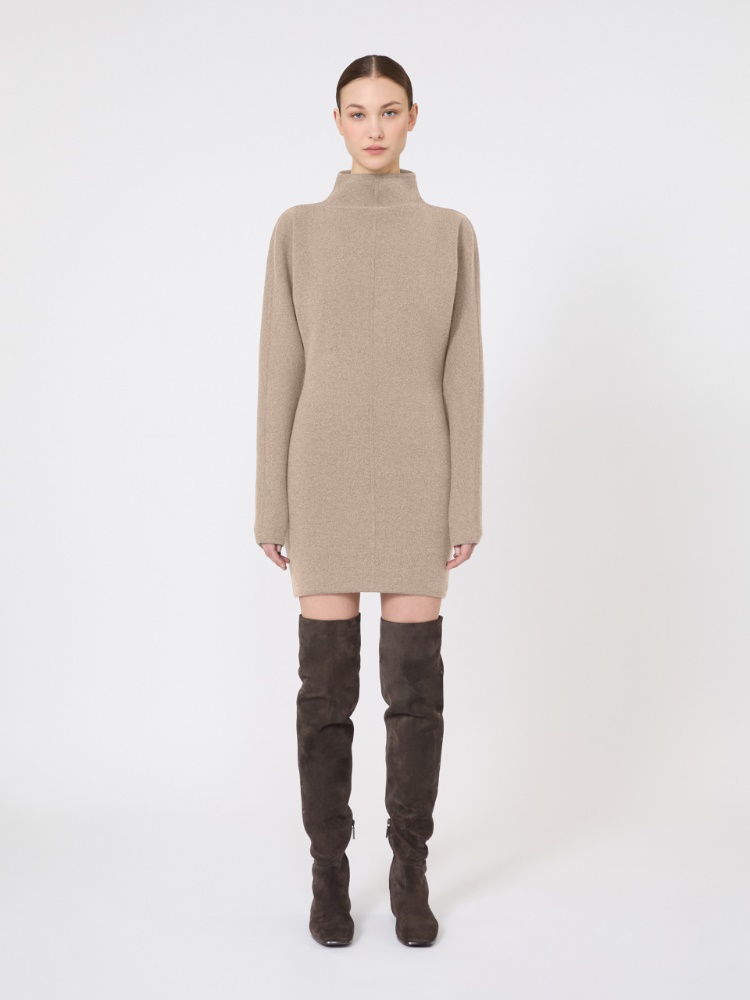 Short wool and cashmere yarn dress - BEIGE
