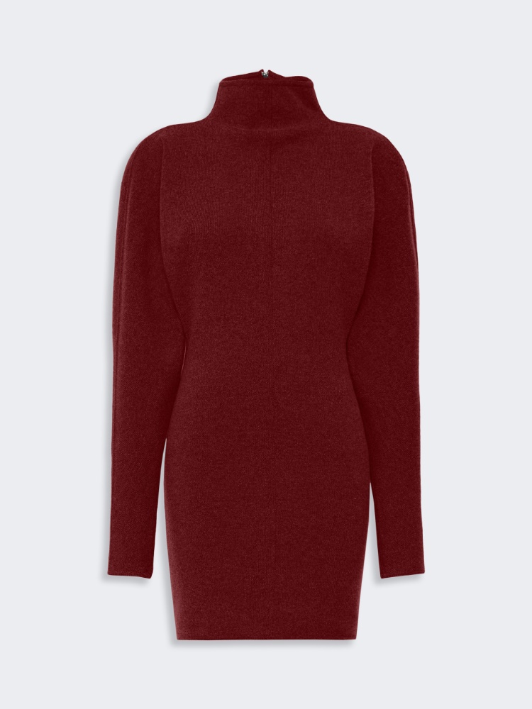 Short wool and cashmere yarn dress - BROWN BORDEAUX