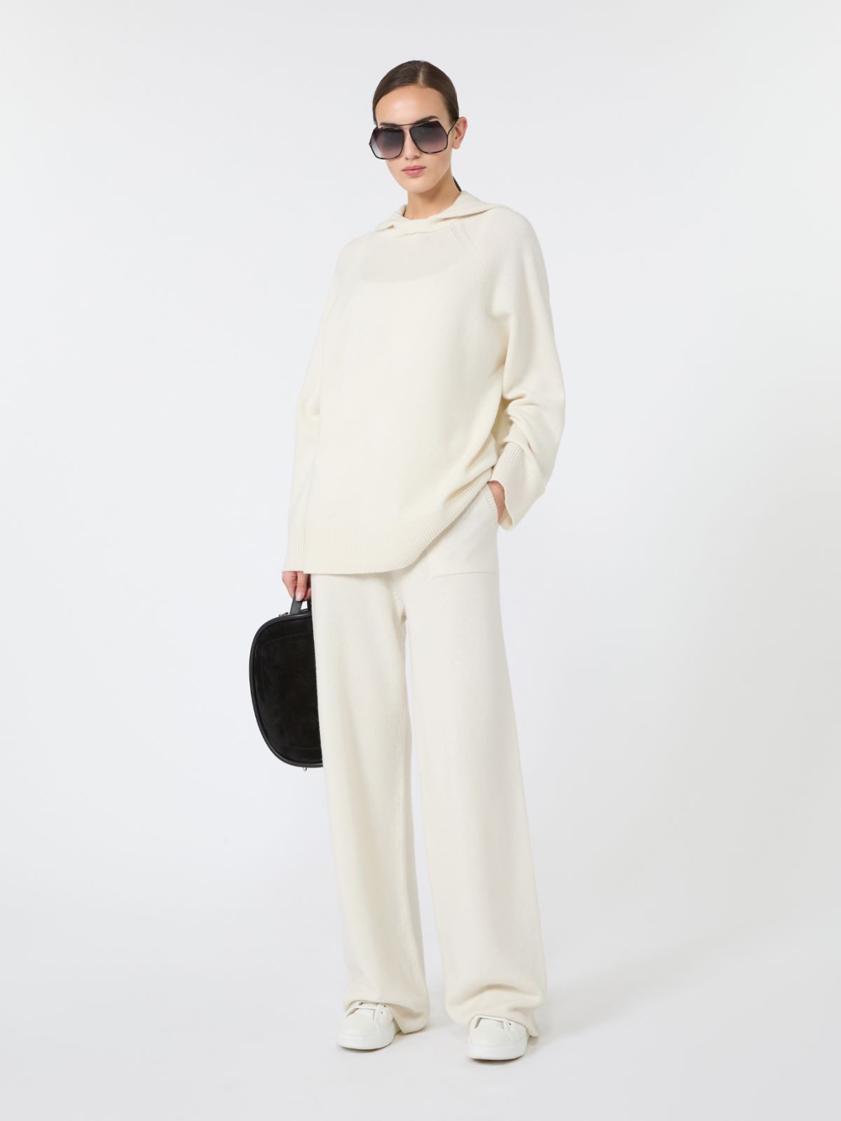 Wide cashmere yarn trousers - BLANC - Max Mara