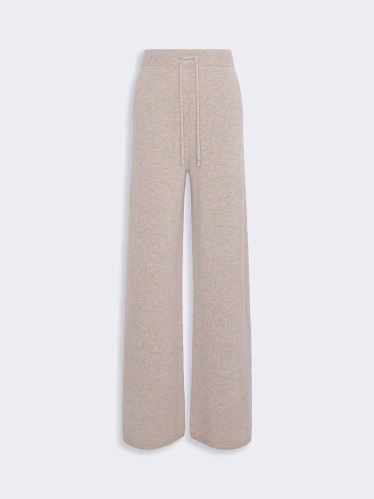 Wide cashmere yarn trousers - SAND