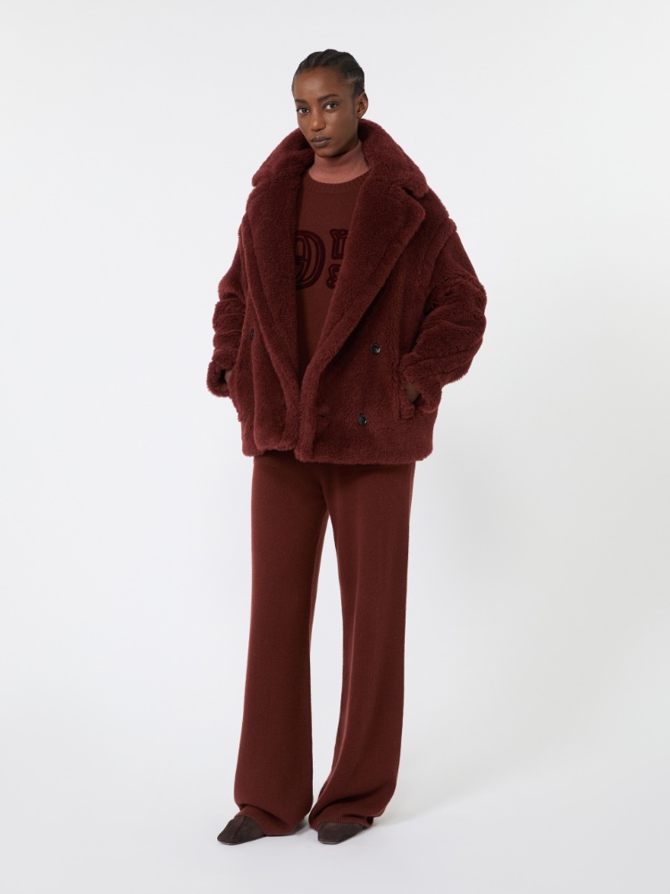 Wide cashmere yarn trousers - RUST