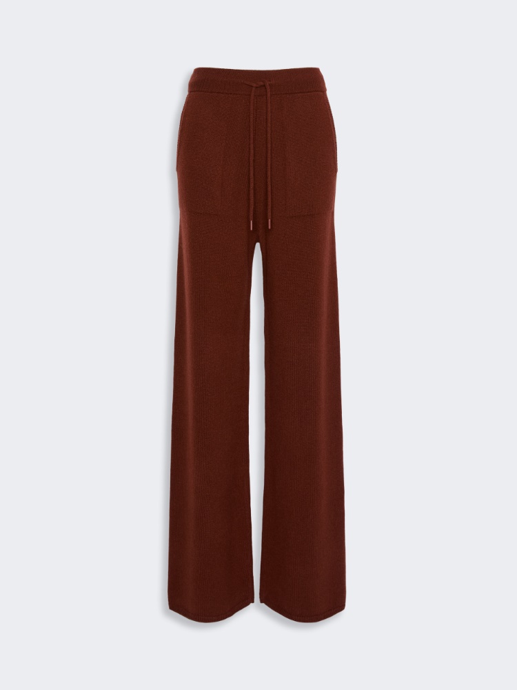 Wide cashmere yarn trousers - RUST