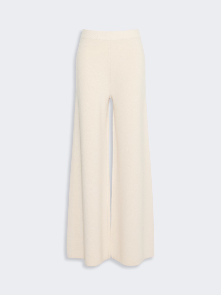 Wide wool and cashmere yarn trousers - BEIGE