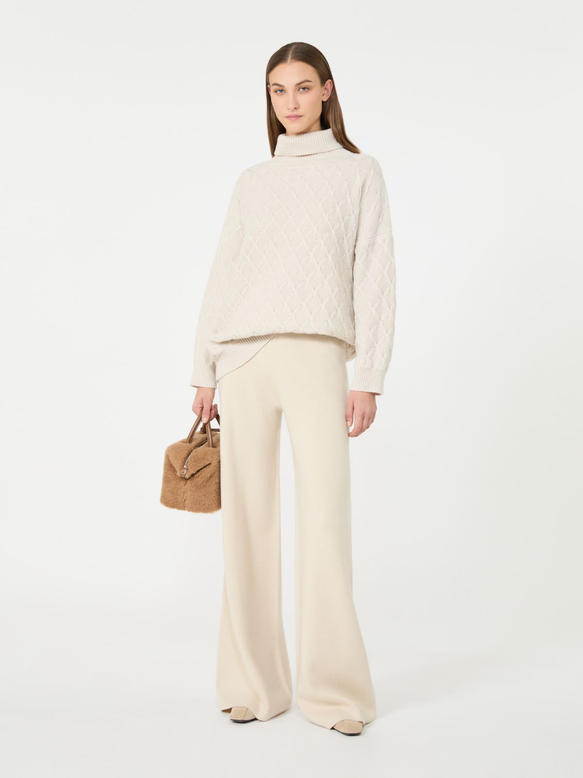 Wide wool and cashmere yarn trousers - BEIGE - Max Mara
