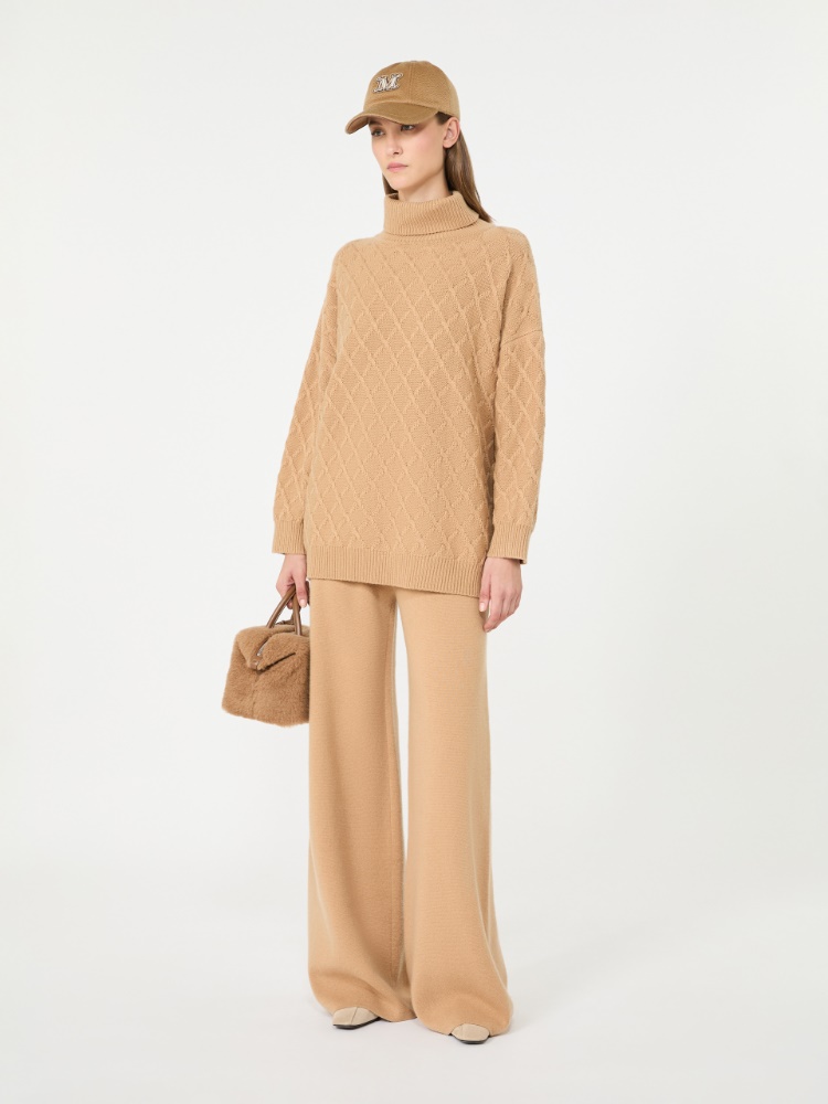 Wide wool and cashmere yarn trousers - CAMEL