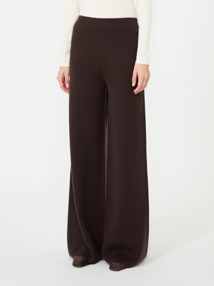 Wide wool and cashmere yarn trousers - DARK BROWN - Max Mara - 2