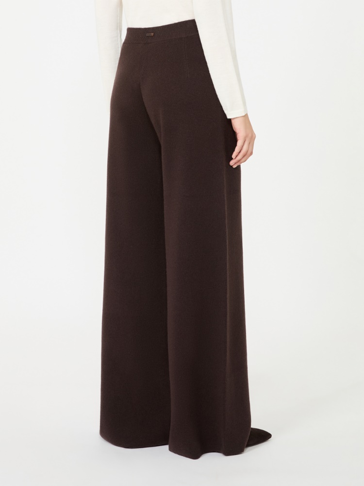 Wide wool and cashmere yarn trousers - DARK BROWN - Max Mara - 3