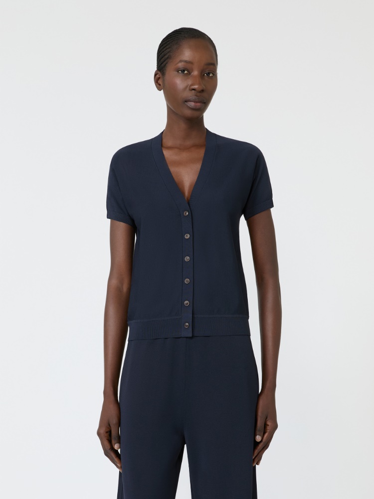 Viscose crepe cardigan - ULTRAMARINE - 2