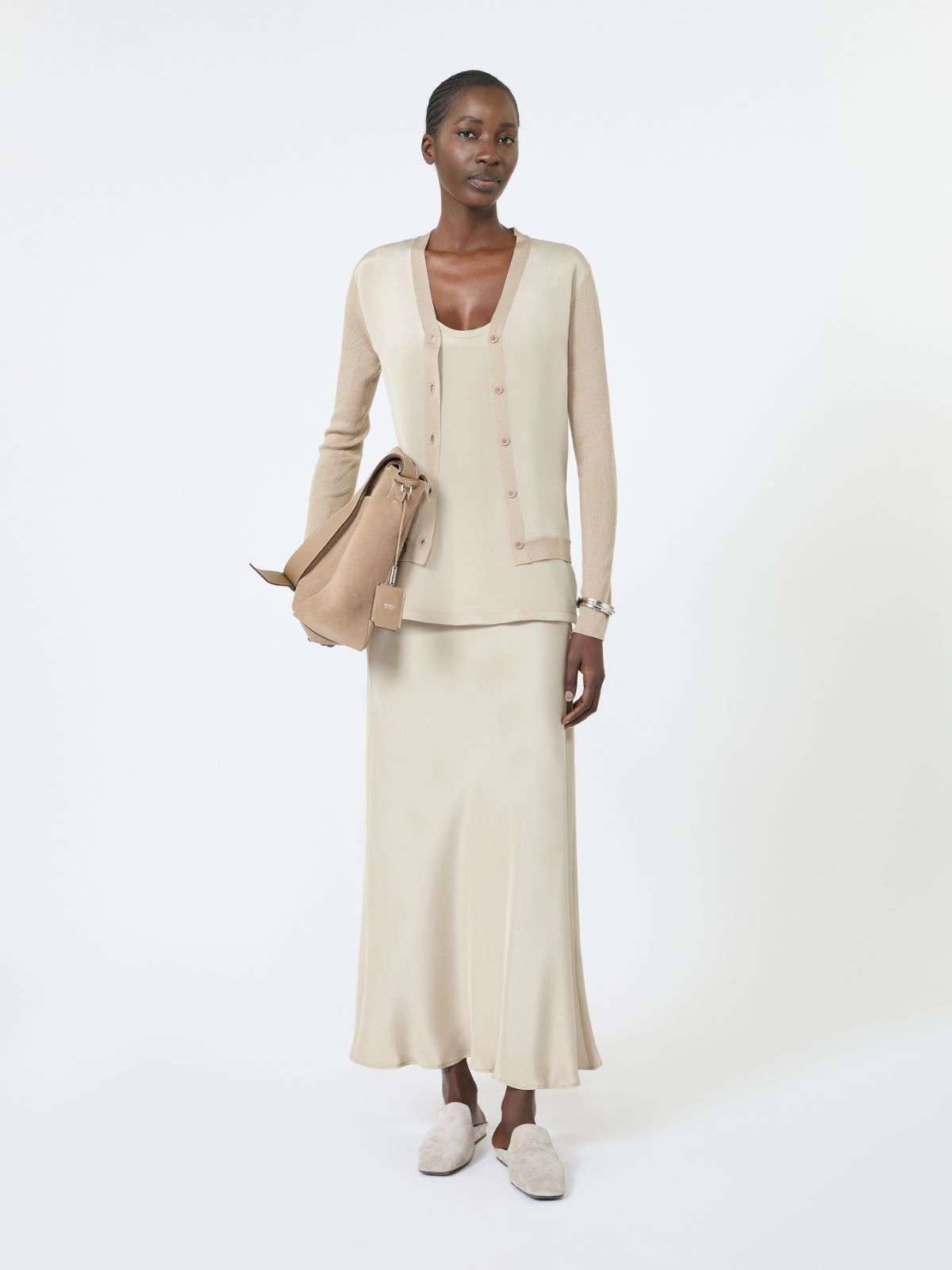 Cashmere and silk cardigan - STONE